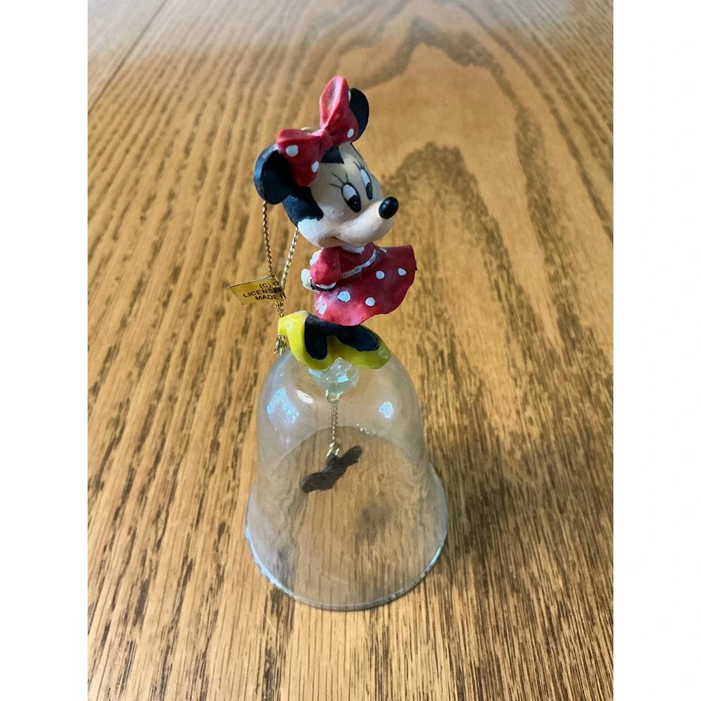 Vintage Disney Enesco Minnie Mouse Glass Bell Ornament Mickey Head Clapper